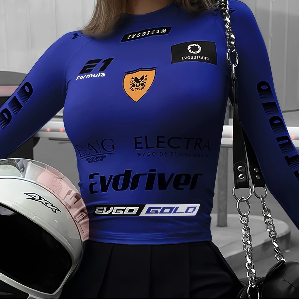 Blue Long Sleeve Graphic Top